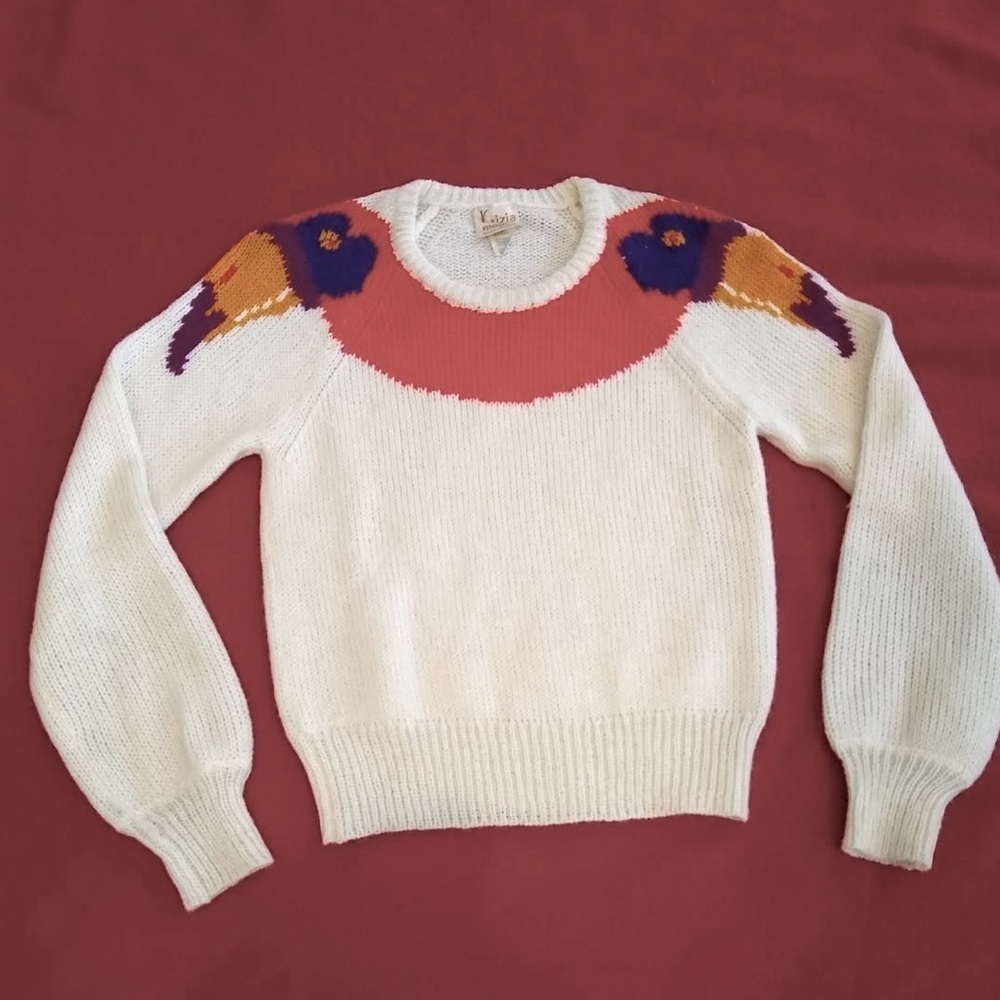 NWOT Krizia Maglia Vintage Cream and Red Flamingo Crew Neck Sweater 1 of a kind!